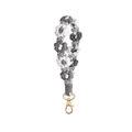 Handmade woven phone lanyard with grey and white daisy flower pattern and gold clasp - Type F White + Black + Grey