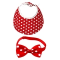 Dettaglio del set bavaglio e papillon rosso a pois per animali con cinturino regolabile - Taglia unica / Bavaglino a pois rossi e papillon