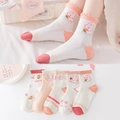 5-pack baby mesh socks featuring cute cartoon rabbits, strawberries and ruffled cuffs - Mesh Pink Mid-tube A