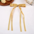 Elegant gold silk satin ribbon bow hair clip with a minimalist side duckbill design - Yellow