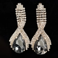 Boucles d'oreilles dorées avec strass brillants et grosse pierre grise en goutte d'eau - Style Goutte d'Eau Or Gris (DTE1316605GL-GR)