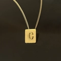 18K gold plated stainless steel square pendant necklace featuring embossed letter C - Pendant Only / Letter C