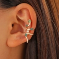Snake ear cuff with gold plating, green crystals and pearl accent for non-pierced ears - Snake Wrapping Pearl Style (Left Ear 3305)