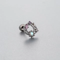 Silver square stud earring with pink, purple, and colorful zircon crystal stones - Iridescent Wreath (A018-5#)