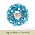 Corona de Navidad azul 40cm con adornos plateados, bayas rojas y cartel festivo - Azul Regular-40cm