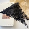 Detailed macro view of black lace headscarf with hollow floral embroidery and wavy edges - Black Leaf Flower (SJJ04-13)