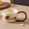 Hand-painted cartoon dog ceramic coffee mug with irregular rim and brown handle - 300ml / Stripe Dog