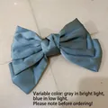 Oversized gray-blue satin ribbon hair bow clip with color-shifting fabric finish - Spring Clips / Blue Gray