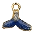 Ciondolo a coda di pesce dorata con smalto blu scuro per creazione di gioielli - Coda di Sirena / Blu scuro