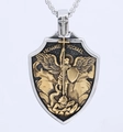Ciondolo scudo arcangelo Michele punk in acciaio inossidabile oro e argento - Bicolore oro e argento, solo ciondolo (senza catena)
