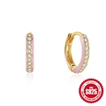 Classic 925 sterling silver hoop earrings with pink enamel and sparkling white zircons - Hoop Ear Buckle / Gold-Purple Enamel