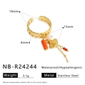 Detail of 18K gold stainless steel ring featuring shell charms and measurement specs - Chain Texture Style With Shell Pearl Tassel (NB-R24244)