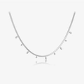 Silver S925 snake chain necklace with round and marquise-cut zircon charms on white base - 925 Silver / Platinum