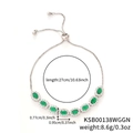 Silver adjustable slider bracelet with oval green emerald zircon and halo diamonds - Green