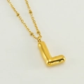 Golden bubble letter L pendant necklace with shiny metallic finish on delicate bead chain - Letter L / Gold