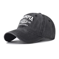 Dettaglio del cappellino da baseball grigio scuro lavato con ricamo 3D bianco - Regolabile / Nero