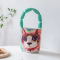 Cartoon Beuteltasche mit Regenbogen-Katzenprint und mintgrünen Puffer-Griffen - Regenbogen Großaugen Katze