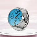 Creative silver finger watch with a bold blue dial and elastic metal expansion band - Blue