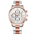 Men's quartz chronograph watch with two-tone silver and rose gold steel strap - White Dial Rose Gold Hands Two-tone Band (Fork End)