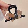 Süße schwarze Haarklammer mit gepunktetem Hundedesign für eleganten koreanischen Stil - Corgi Schwarz Haarklammer