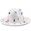 White felt fedora hat with colorful artistic paint splatter graffiti for men and women - M (56-58cm) / White