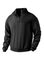 Men's black quarter-zip knit sweater with intricate cable patterns and a stand collar - S / Black
