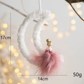 Pink feather ballerina sitting on white plush moon pendant for Christmas tree decoration - Moon Girl
