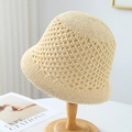 Chic cream hollow-knit bucket hat for women with elegant crochet texture on display - M(56-58cm) / Diamond Hollow Out (5641) / Beige