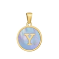 Pendentif rond plaqué or 18k avec lettre Y et incrustation de nacre irisante - Y-Coquille Bleue
