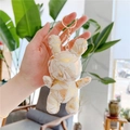 Porte-clés lapin en peluche blanc avec motifs géométriques dorés et anneau - Fermoir Mousqueton Doré / Jaune (Blanc & Or)