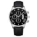Classic men's Geneva business watch with black leather strap and silver case - Black Dial Silver Pointer Silver Case