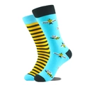 Chaussettes asymétriques en coton avec motif abeille bleu et rayures jaune et noir - Taille unique / Abeille Bleu Ciel et Rayure Jaune (10144)