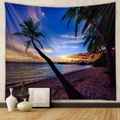Détail d'une tapisserie bohème de coucher de soleil tropical sur un mur en ciment - Coucher de soleil sur plage tropicale (GT330131) / 73X95CM (Brossé Transfrontalier)