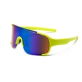 Neon green cycling sunglasses with purple gradient UV400 lenses and wraparound frame - One Size / Fluorescent Green Frame Green Mirror Lens