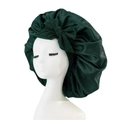 Dark green satin hair bonnet with large bow detail on minimalist white mannequin - Medium Single Layer Ribbon / New Dark Green