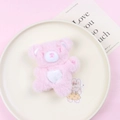 Pink plush teddy bear keychain with white heart pattern on a decorative gift plate - Single Bear / Pink Bear