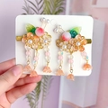 Pink and green floral butterfly hair clips with tassels for girls Hanfu costumes - One Pair / 6# Chrysanthemum Peach Pair