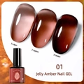 01 Jelly Amber Nail Gel showing color depth effects of 1, 2, and 3 layers in 8ml bottle - Jelly Amber 01