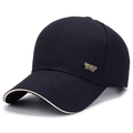 Navy blue baseball cap with gold Sports Style plaque and contrast sandwich brim - Sports Letter Metal Badge / Navy Blue