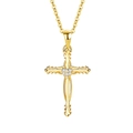 Elegant gold cross pendant necklace with heart-shaped diamond inlay on white background - D686 Vintage Design / Gold with Cross Chain