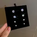 Set of four magnetic cubic zirconia stud earrings on black velvet card display - 5mm (One Pair) / Silver
