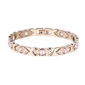 Rose gold magnetic therapy bracelet with pink and white rhinestones and X-shaped links - Rose Gold