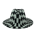 Britse stijl breedgerande fedora vilten hoed met vervormd zwart en wit geblokt dambordpatroon - 58cm (Eén maat) / Zwart en Groen Raster