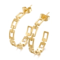 Elegant gold chain-link C-shaped hoop earrings made of durable stainless steel - Gold (KE102256-KFC)