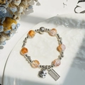 Elegant beaded bracelet with amber and purple beads featuring cat and abacus charms - S062-cola Cat Abacus Bracelet #sz512