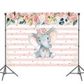 Pink elephant flower themed party backdrop for kids birthday decor 1.27x0.7m - Backdrop (1.27*0.7m) with Plastic Knives (10PCS)