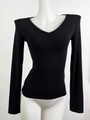 Slim fit black V-neck long sleeve T-shirt for women in ribbed modal fabric on mannequin - XS / V-Neck / Black