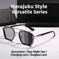 Black geometric sunglasses with gold metal temples and photochromic grey lenses - Polarized Photochromic Black Gold Frame