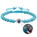 Personalisierbares Foto Projektion Armband mit Türkis Perlen und gewebtem Seilband - Türkis (Benutzerdefiniertes Foto)