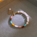 Detail of colorful beads and freshwater pearls bracelet with gold extension chain clasp - Colorful Geometric Pearl Bracelet(11#)